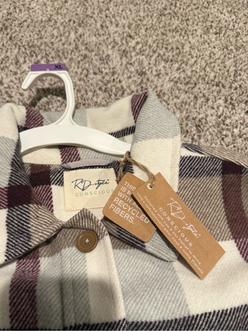 Plaid Button-Front Shacket Jacket in Cream & Brown - Women - Picture 2 of 2